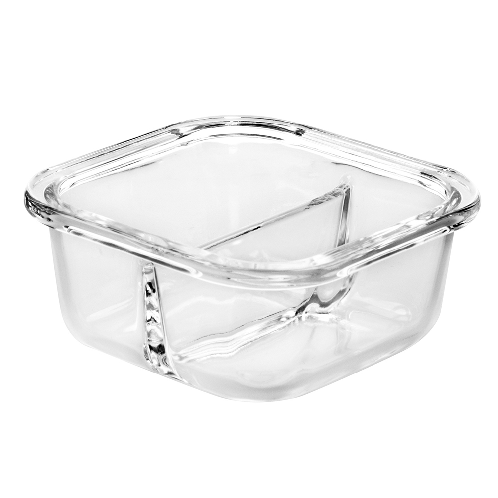方形钢化玻璃带分隔食品容器(11oz 17oz 27oz)