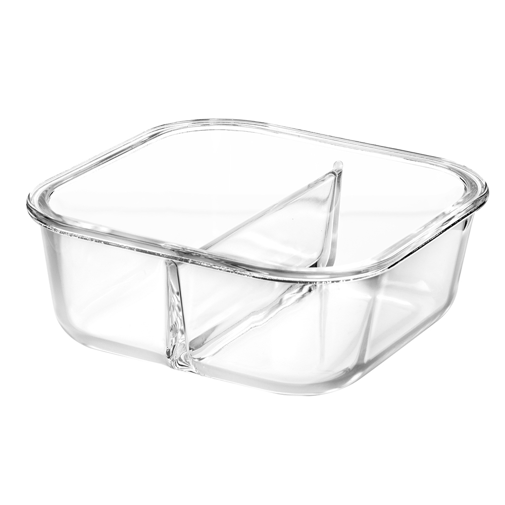 方形钢化玻璃带分隔食品容器(11oz 17oz 27oz)