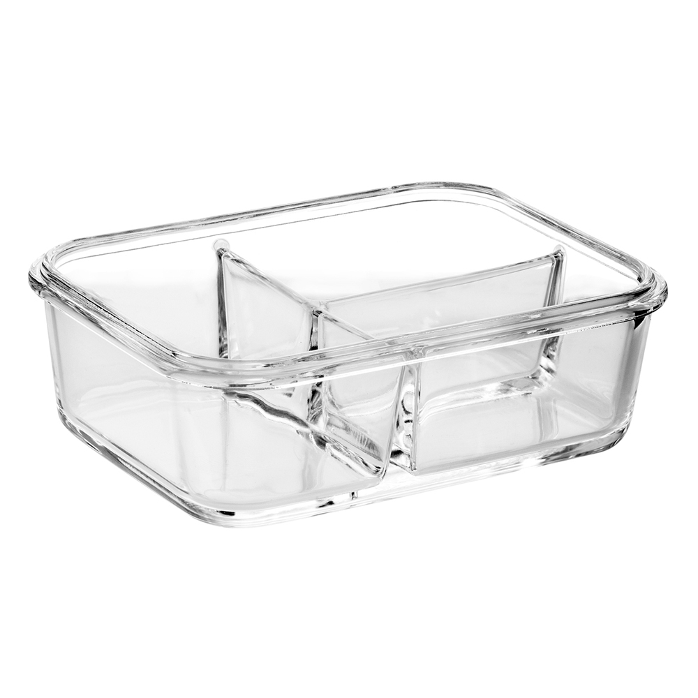 长方形钢化玻璃带分隔食品容器(22oz 30oz 35oz 51oz)
