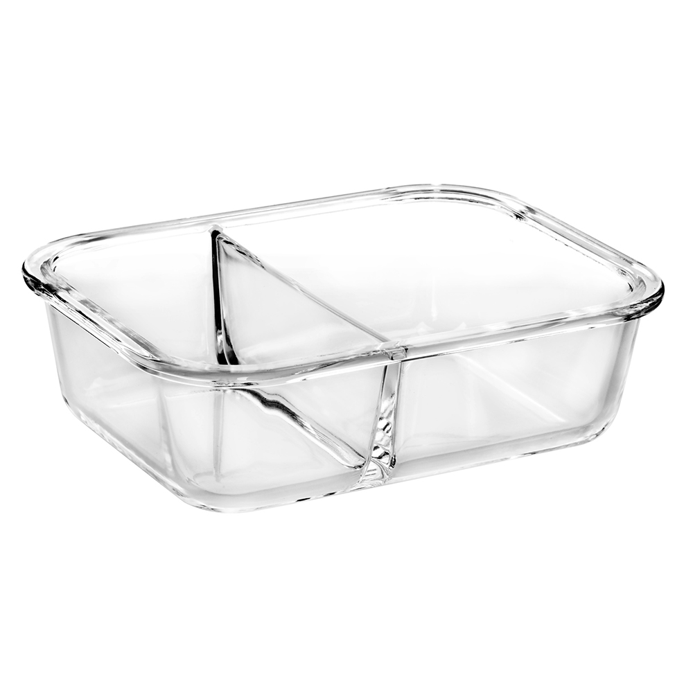 长方形钢化玻璃带分隔食品容器(22oz 30oz 35oz 51oz)