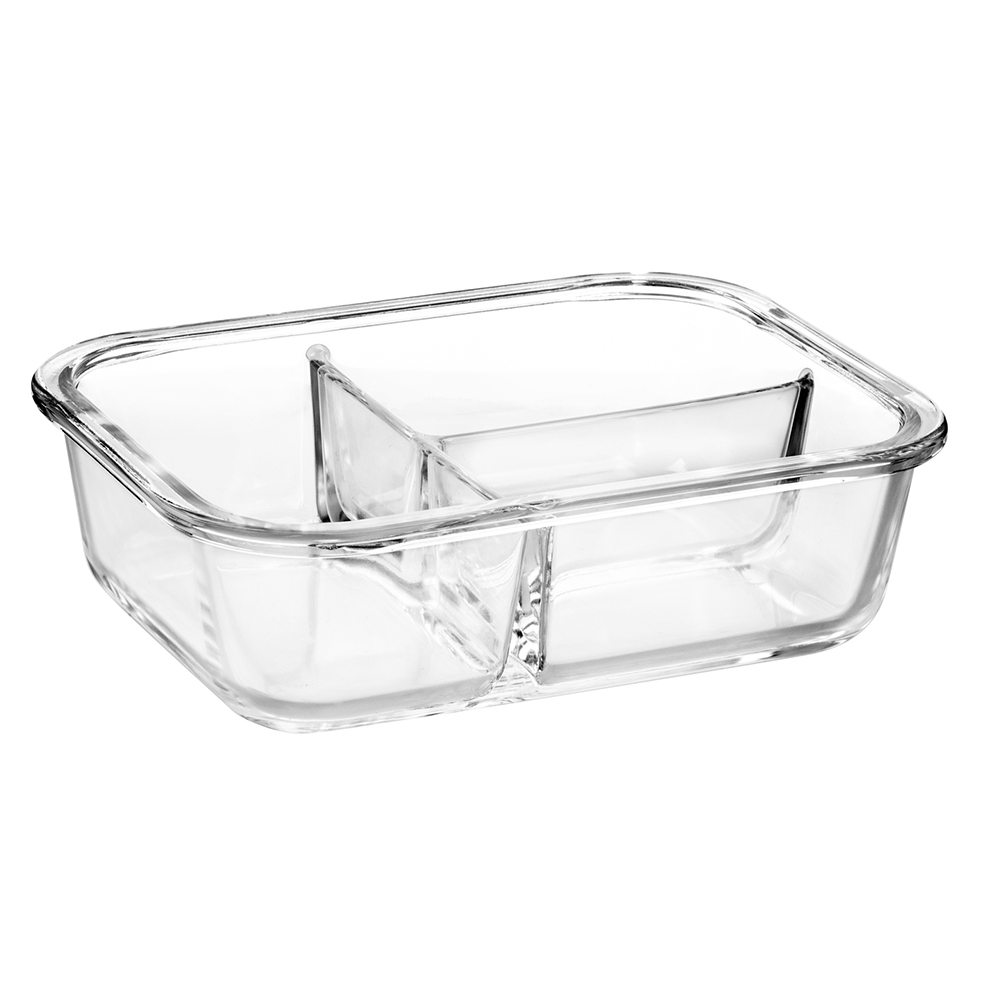 长方形钢化玻璃带分隔食品容器(22oz 30oz 35oz 51oz)