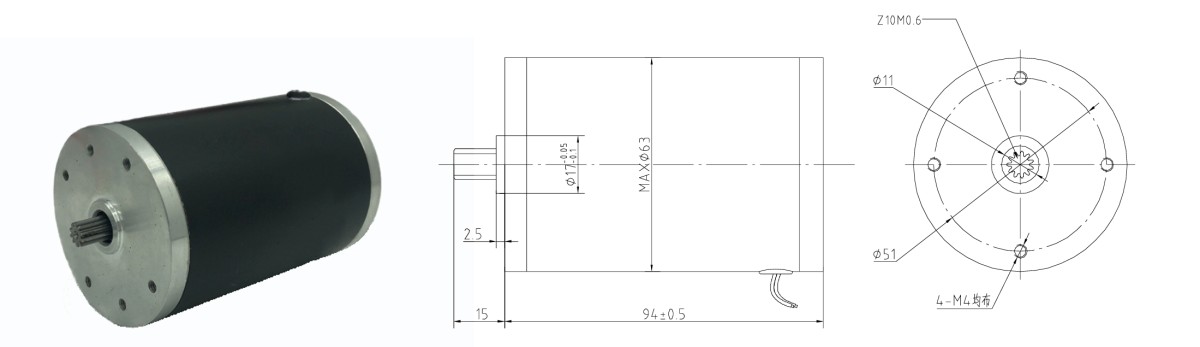 drawing of Steel Housing DC Motor