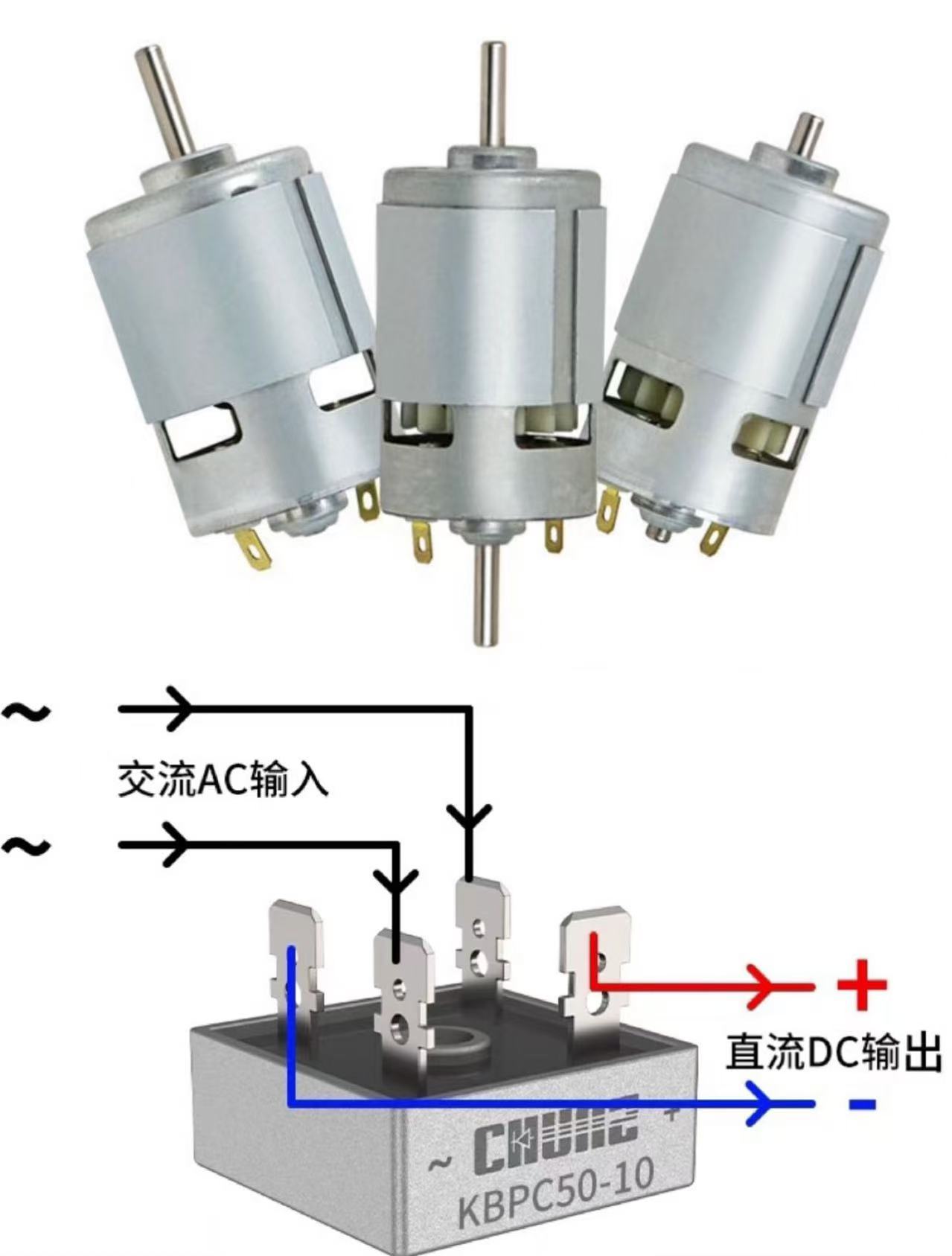 将交流电源转换为直流电源，用于操作直流电机