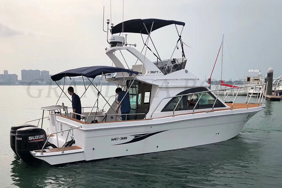 36ft Fiberglass Flybridge Cruiser Sport Fishing Boat For Sale