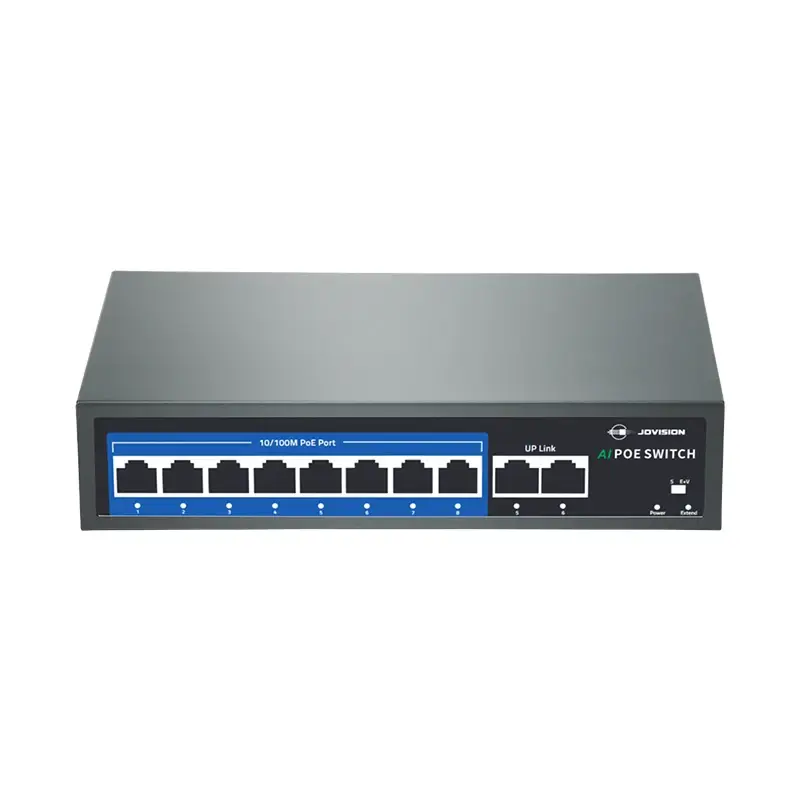 8-port PoE switch with AI detection, IEEE 802.3af/at compliance