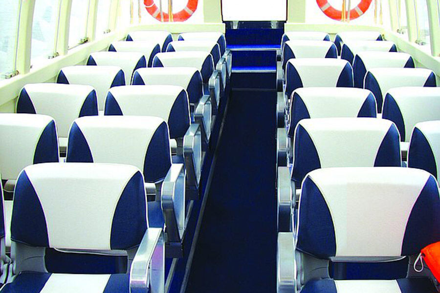 中国 32 英尺 28 座玻璃钢黄色水上出租车船出售