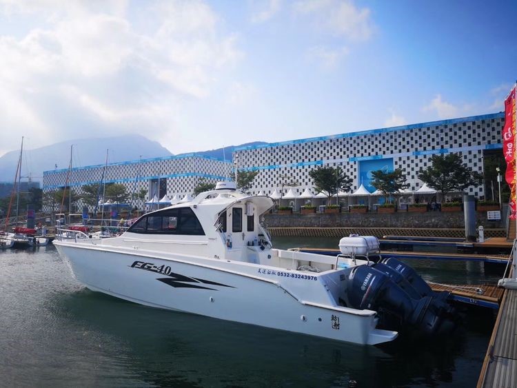 Grandsea 40 英尺玻璃纤维材料高速运动舱钓鱼船配备舷外发动机出售