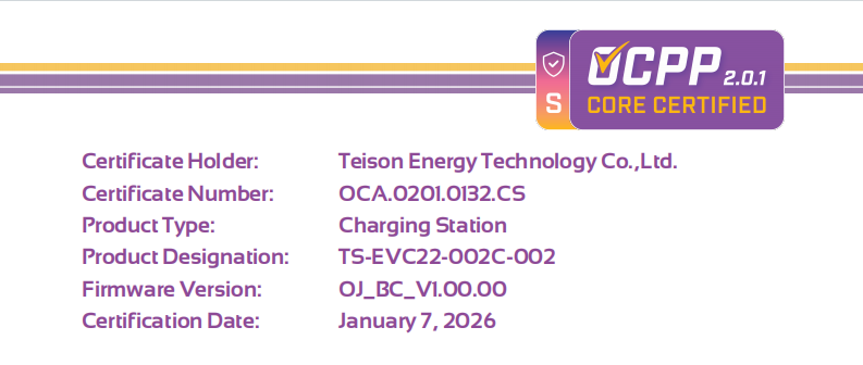 Teison успешно прошел проверку OCA на соответствие OCPP 2.0.1.