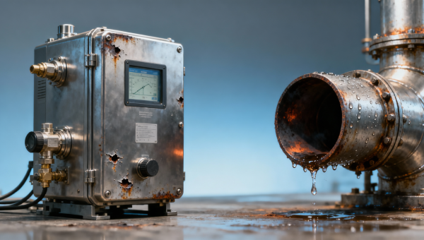 Corrosive gas analyzers using standard stainless steel housings show unexpected pitting in HCl-rich flue gas