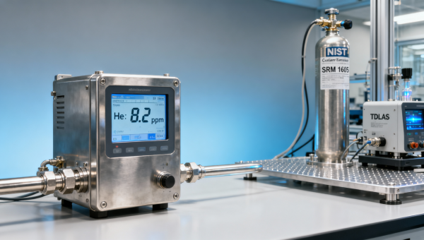 He concentration analyzer sensitivity drops below 10 ppm when used with standard NIST traceable gases