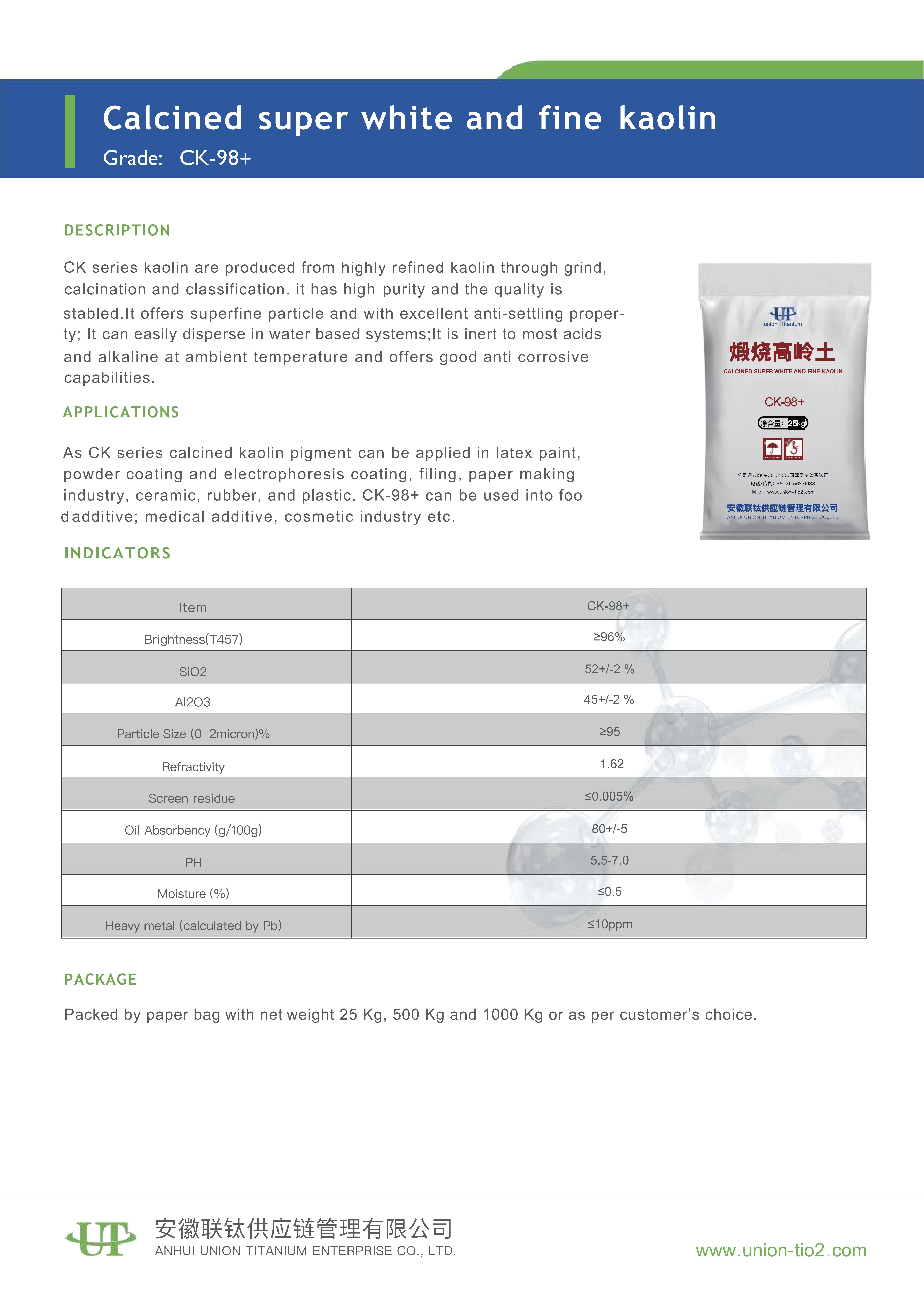 Calcined kaolin CK98+ Calcined kaolin CK98+