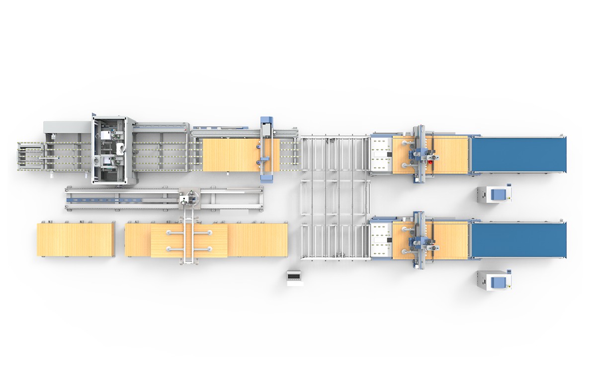 Интеллектуальный комплексный обрабатывающий центр двустороннего сверления и резки KQAU-RC3