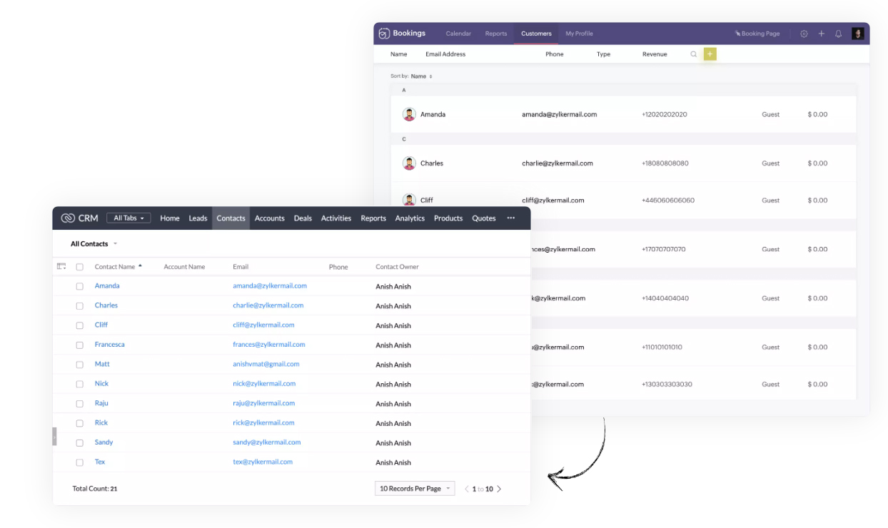 zoho bookings crm 集成
