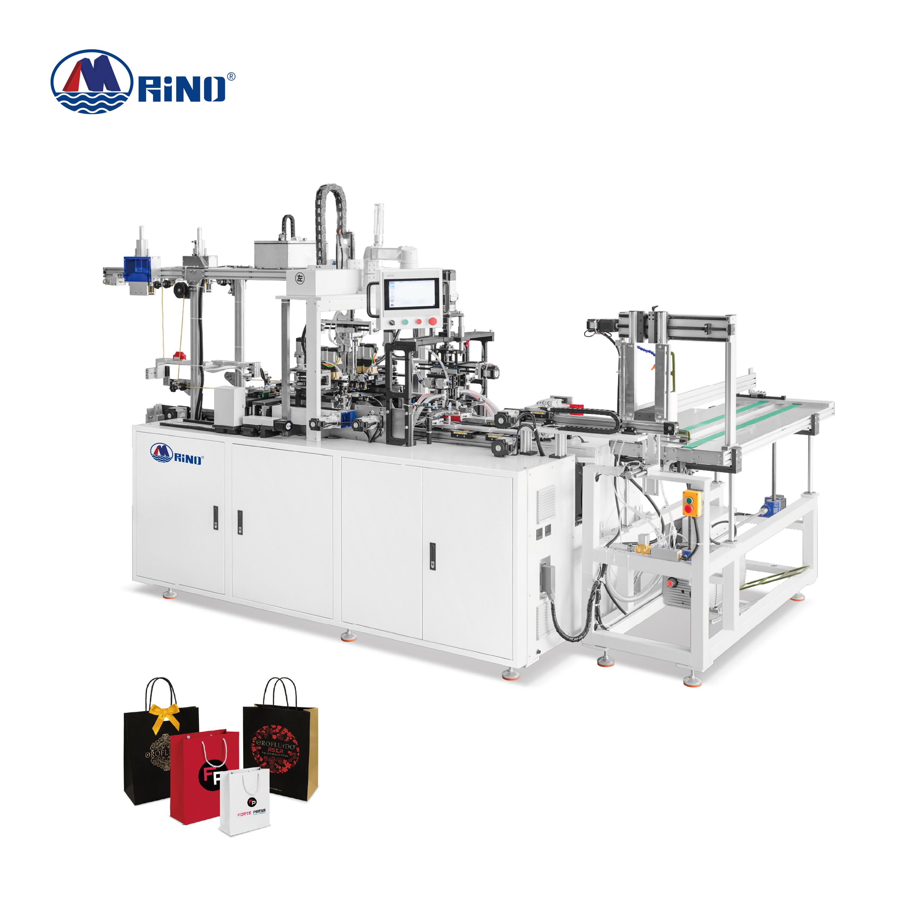 Máquina totalmente automática para la inserción de asas en bolsas de papel