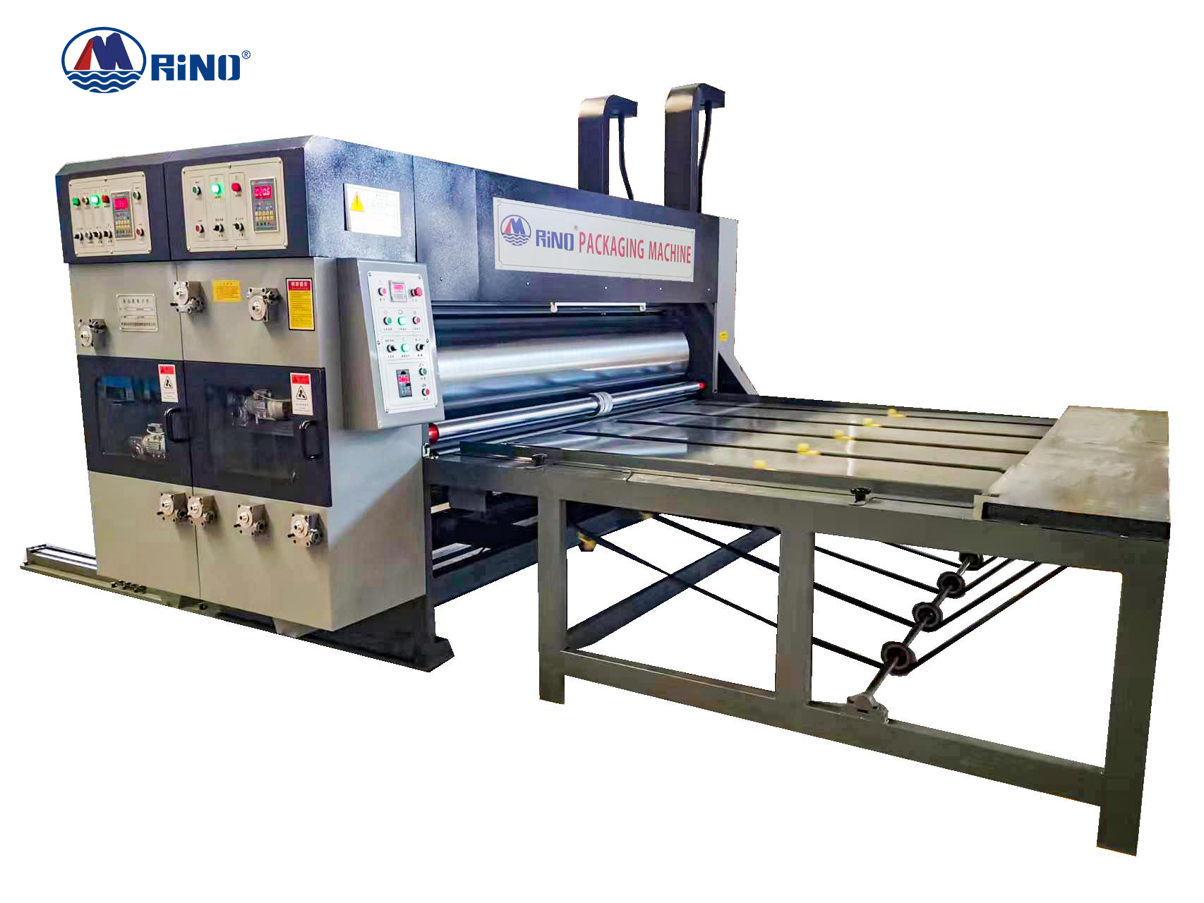 Máquina de impresión flexográfica monocolor con ranurador y alimentación por cadena Máquina de impresión flexográfica monocolor con ranurador y alimentación por cadena