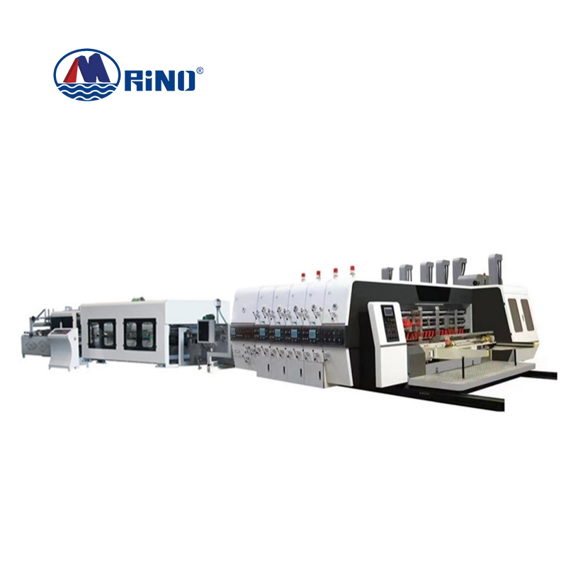 Máquina de impresión flexográfica automática de cuatro colores con línea de unión de troqueladora y plegadora encoladora Máquina de impresión flexográfica automática de cuatro colores con línea de unión de troqueladora y plegadora encoladora