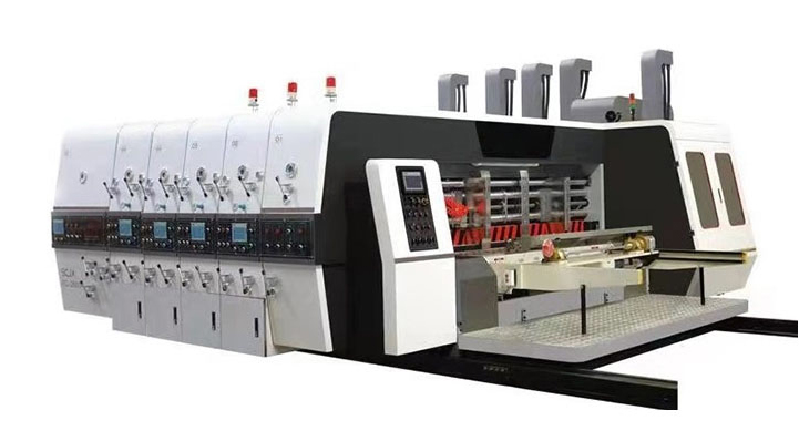 Máquina de impresión flexográfica automática de cuatro colores con línea de unión de troqueladora y plegadora encoladora