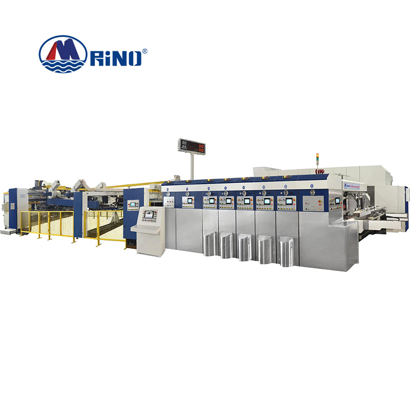 Máquina automática de impresión flexográfica de cuatro colores por transferencia de adsorción al vacío con línea de unión de troqueladora ranuradora y plegadora encoladora Máquina automática de impresión flexográfica de cuatro colores por transferencia de adsorción al vacío con línea de unión de troqueladora ranuradora y plegadora encoladora