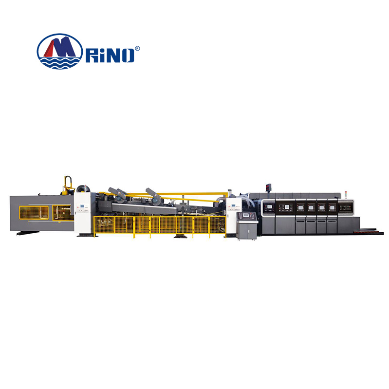 Máquina automática de impresión flexográfica de cuatro colores con ranuradora y plegadora encoladora línea de flejado de enlac