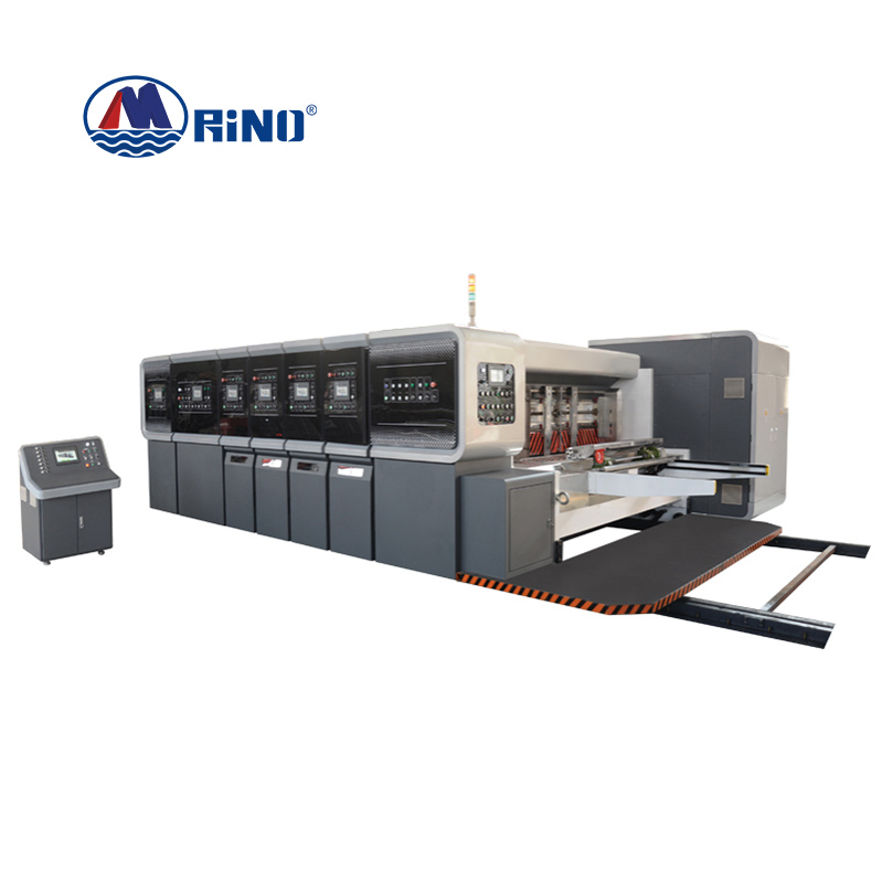 Máquina automática de impresión flexográfica de cuatro colores con ranuradora y plegadora encoladora línea de flejado de enlac