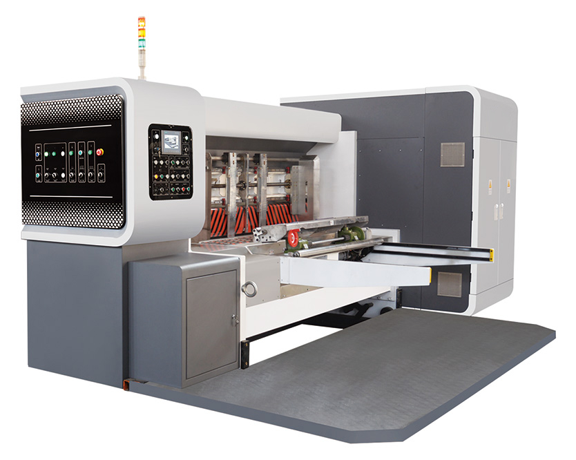 Máquina automática de impresión flexográfica de cuatro colores con ranuradora y plegadora encoladora línea de flejado de enlac