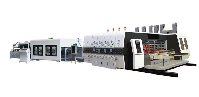 Máquina de impresión flexográfica automática de cuatro colores con línea de unión de troqueladora y plegadora encoladora