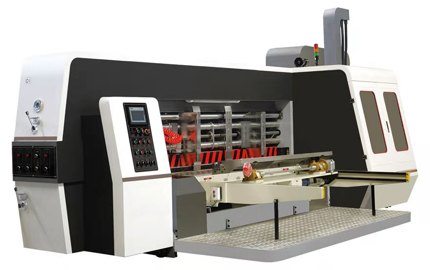 Máquina de impresión flexográfica automática de cuatro colores con línea de unión de troqueladora y plegadora encoladora Máquina de impresión flexográfica automática de cuatro colores con línea de unión de troqueladora y plegadora encoladora