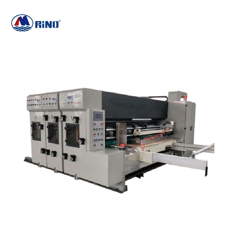 Máquina de impresión flexográfica de dos colores con unidad de troquelado, unidad de ranurado y apilador Máquina de impresión flexográfica de dos colores con unidad de troquelado, unidad de ranurado y apilador