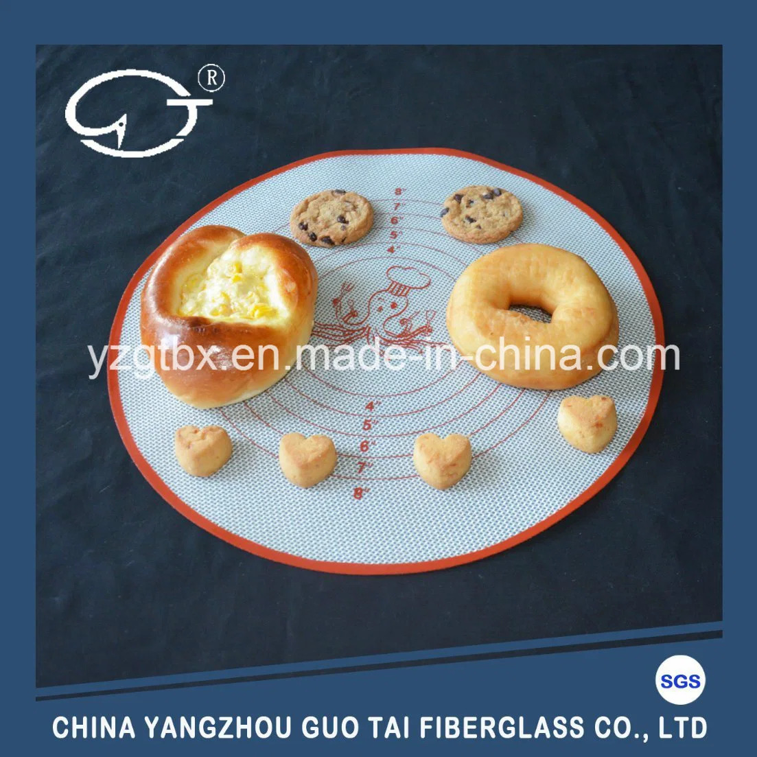 Round Silicone Baking Pizza Mat with Pattern and Mark