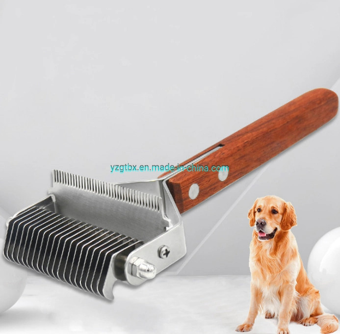 pet hair remover comb stainless steel wooden handle pet comb Double Sided Pet Dog deshedding Comb