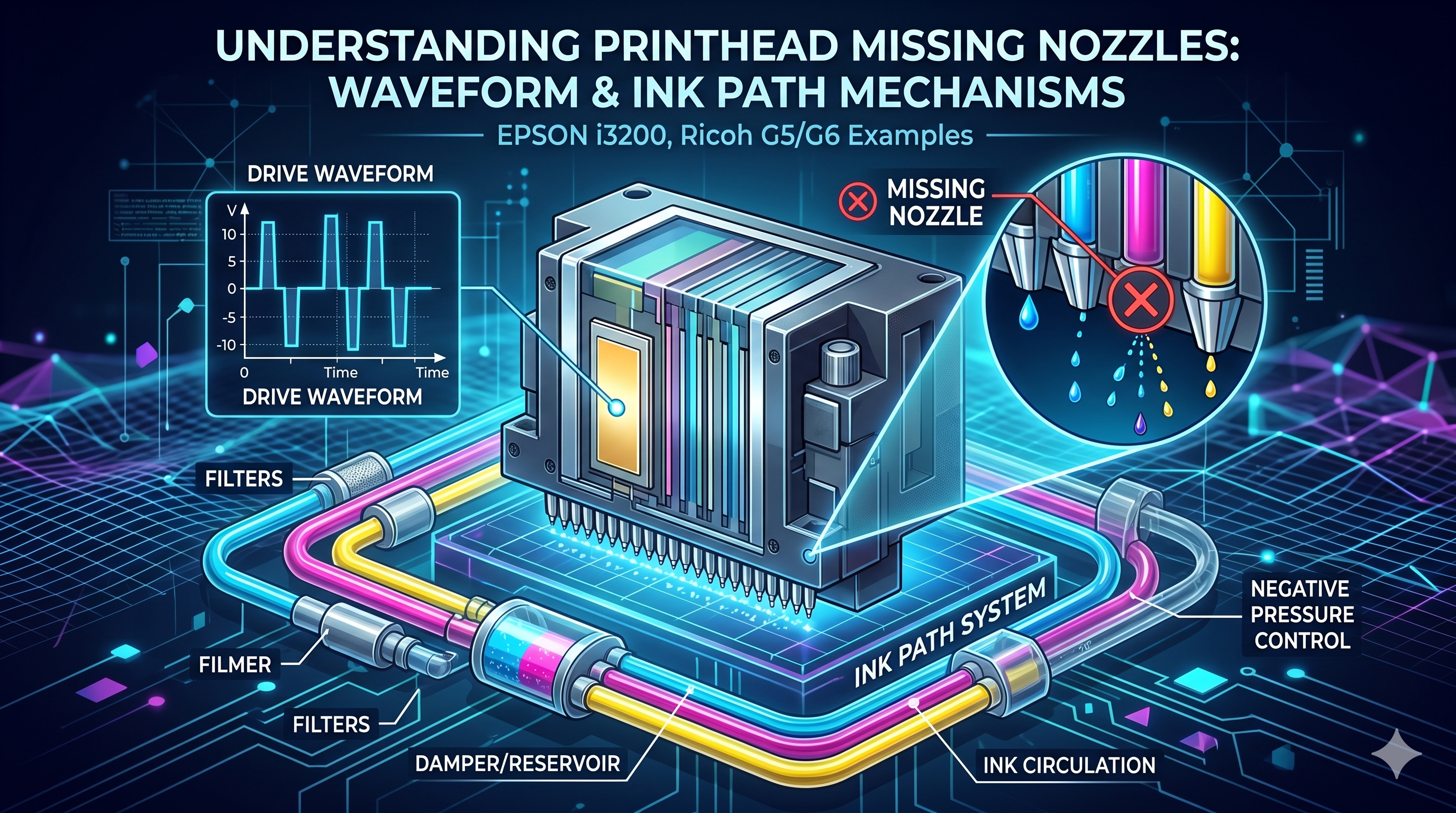 The Internal Correlation and Influence Mechanism Between Printhead Missing Nozzles, Waveform, and Ink Path