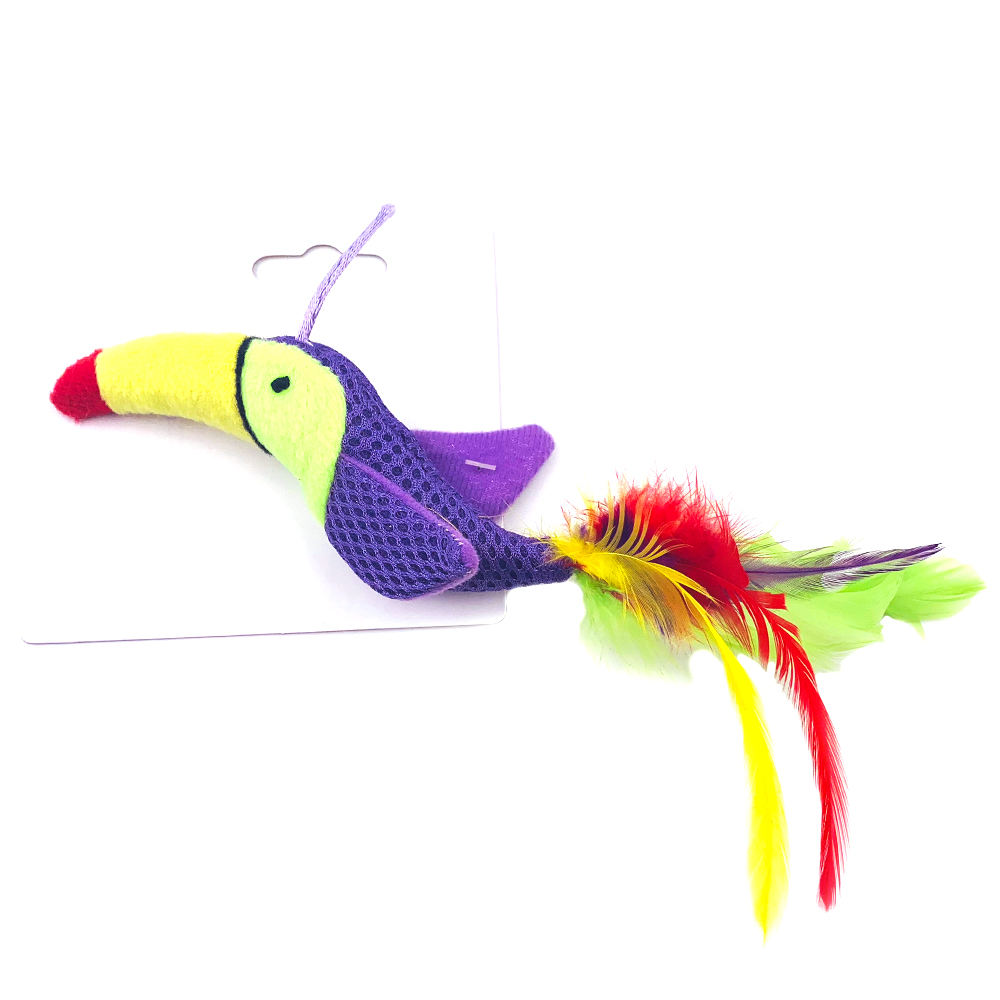 Cheap Price Interactive Funny Feather Toucan Bird Pet Plush Cat Toys