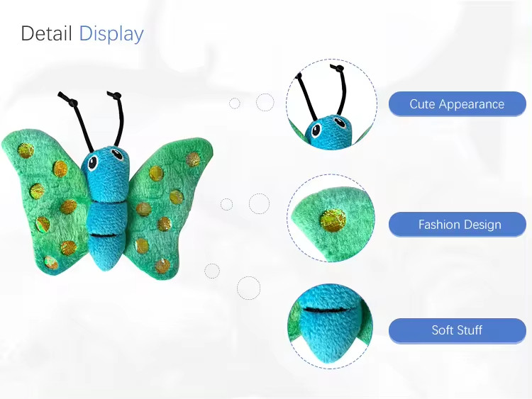 OEM ODM Fashion Colorful Butterfly Shape Plush Cat Toys