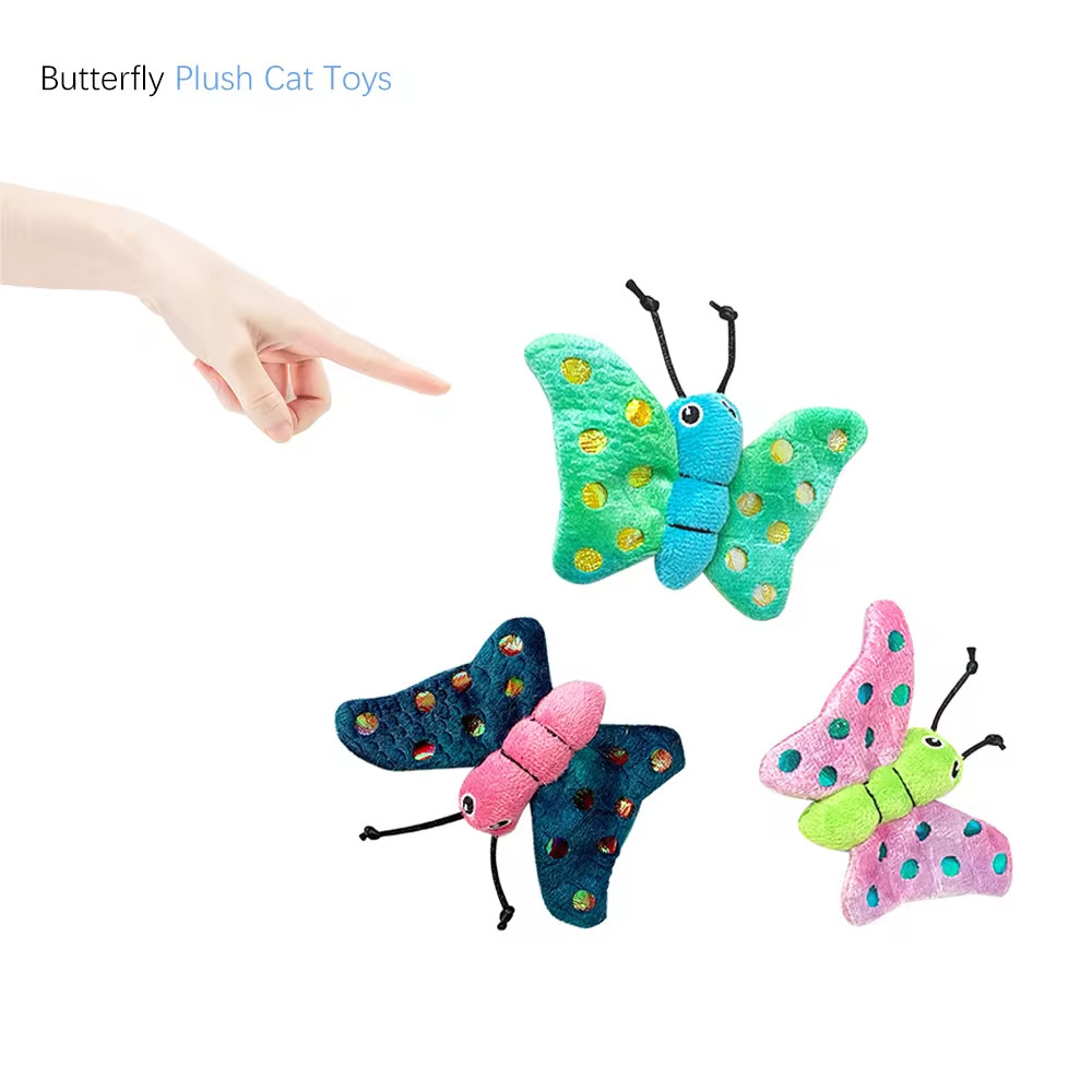 OEM ODM Fashion Colorful Butterfly Shape Plush Cat Toys