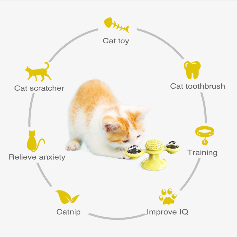 Hot Sale Interactive LED Ball Turntable Hair Brush Teasing Windmill Cat Toy With Catnip