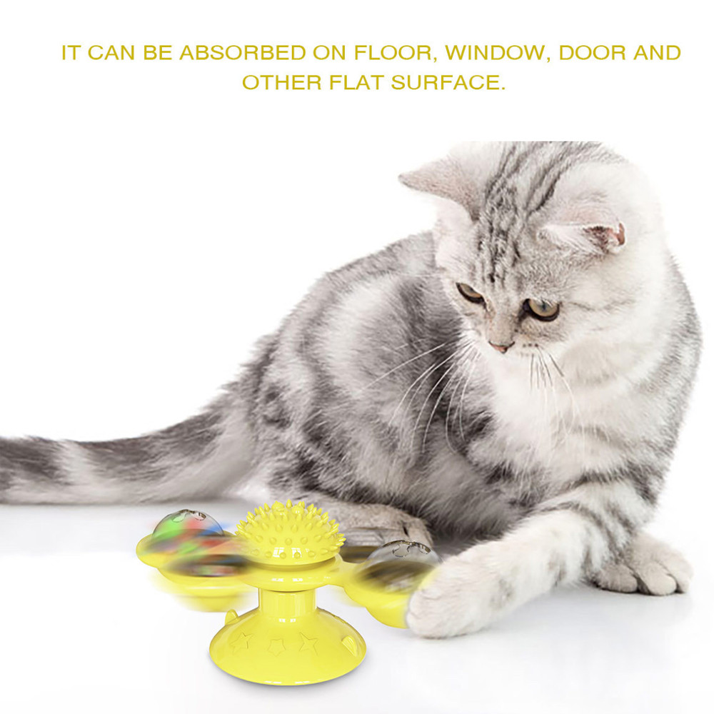 Hot Sale Interactive LED Ball Turntable Hair Brush Teasing Windmill Cat Toy With Catnip