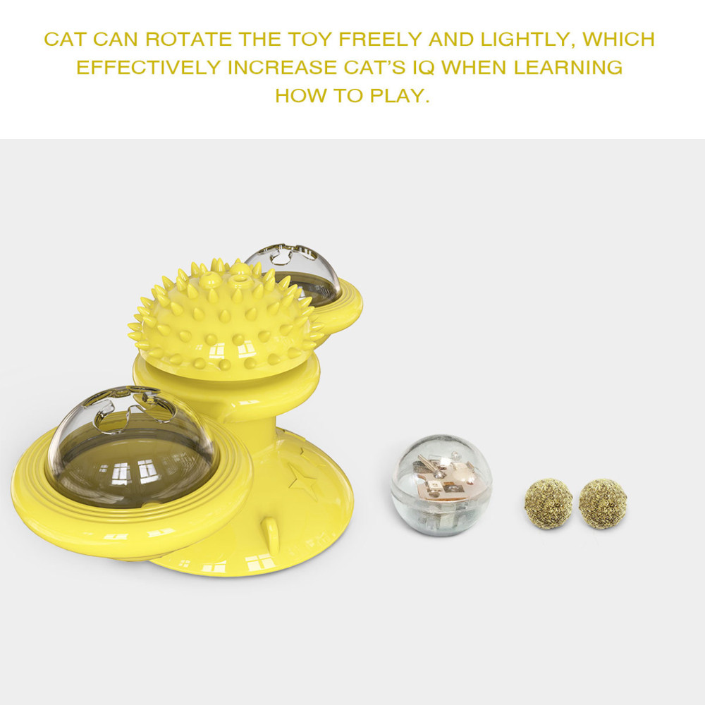 Hot Sale Interactive LED Ball Turntable Hair Brush Teasing Windmill Cat Toy With Catnip