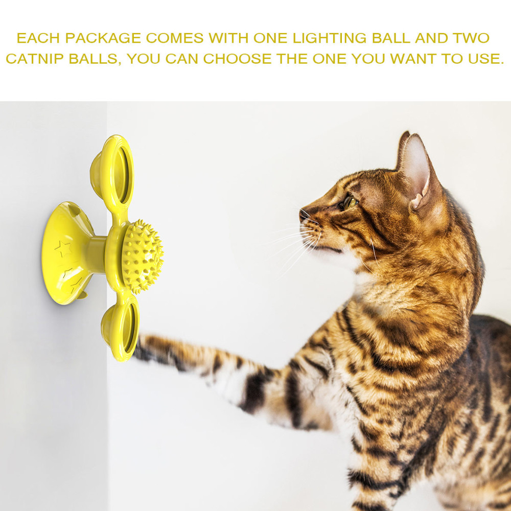 Hot Sale Interactive LED Ball Turntable Hair Brush Teasing Windmill Cat Toy With Catnip