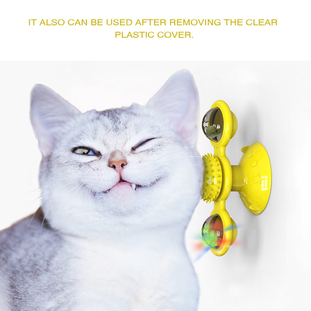 Hot Sale Interactive LED Ball Turntable Hair Brush Teasing Windmill Cat Toy With Catnip