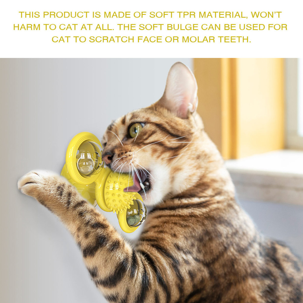 Hot Sale Interactive LED Ball Turntable Hair Brush Teasing Windmill Cat Toy With Catnip