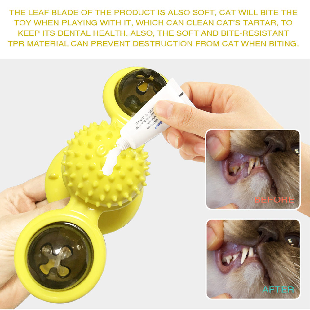 Hot Sale Interactive LED Ball Turntable Hair Brush Teasing Windmill Cat Toy With Catnip