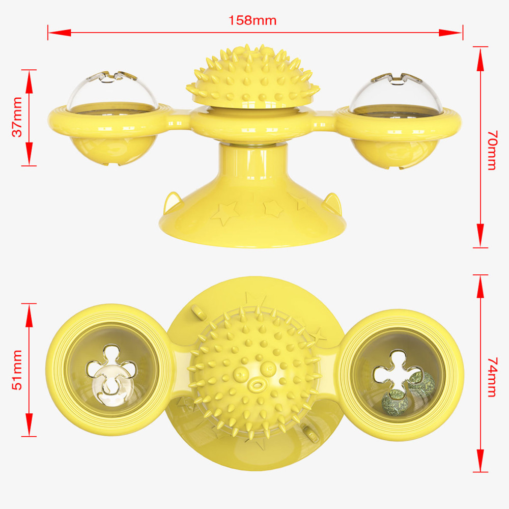 Hot Sale Interactive LED Ball Turntable Hair Brush Teasing Windmill Cat Toy With Catnip