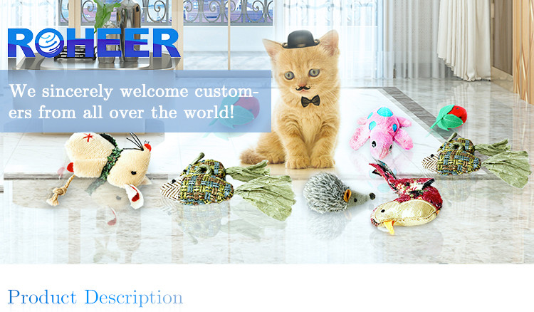 ECO Funny Plush Mouse Wood Teaser Wand Interactive Cat Toy with Feathers