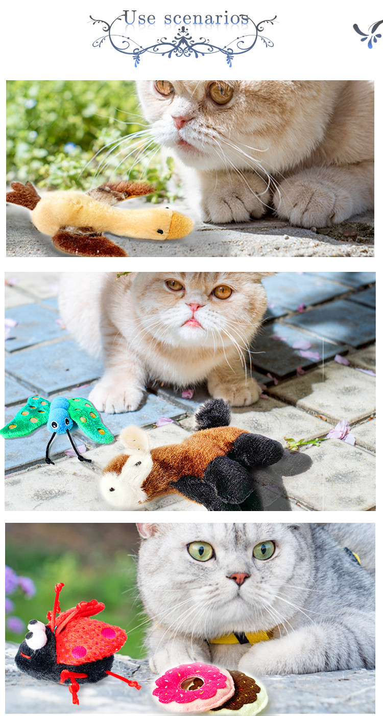 ECO Funny Plush Mouse Wood Teaser Wand Interactive Cat Toy with Feathers