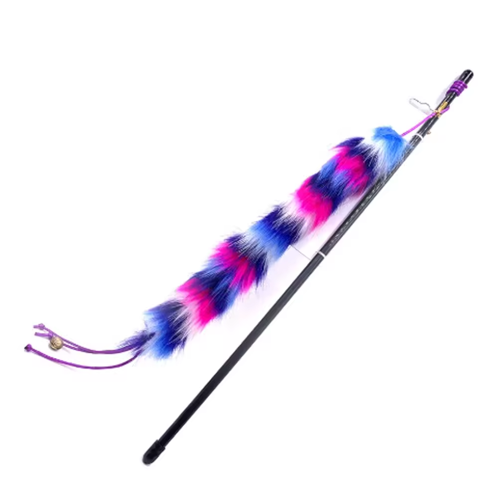 Premium Interactive Stick Fluffy Soft Feather Felt Scratcher Teaser Wand Cat Toy