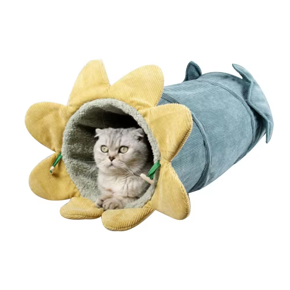 Interactive Educational Foldable Corduroy Cat Tunnel Toy With Vegetable Shape