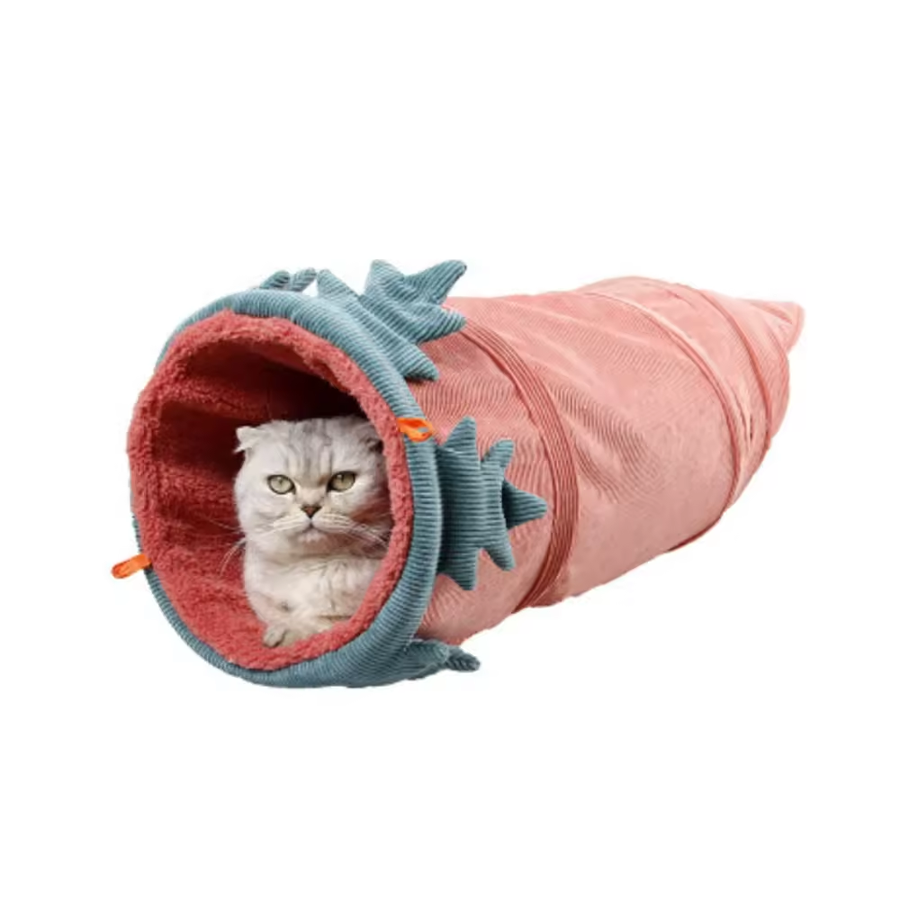 Interactive Educational Foldable Corduroy Cat Tunnel Toy With Vegetable Shape