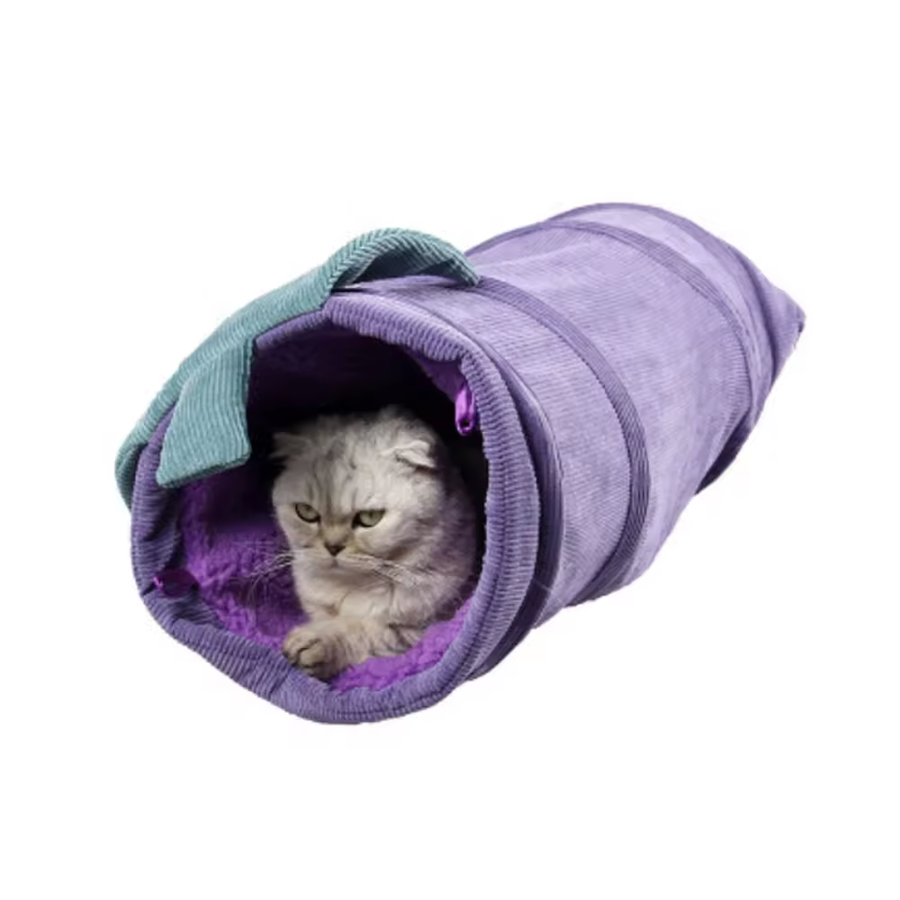 Interactive Educational Foldable Corduroy Cat Tunnel Toy With Vegetable Shape