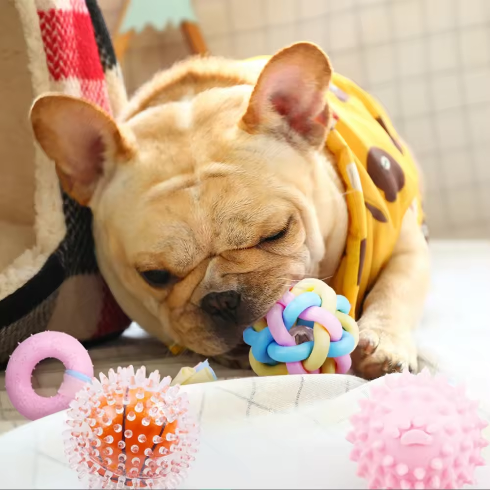 Wholesale Interactive Pink Rubber Tooth Cleaning Dog Chew Ball Pet Toys