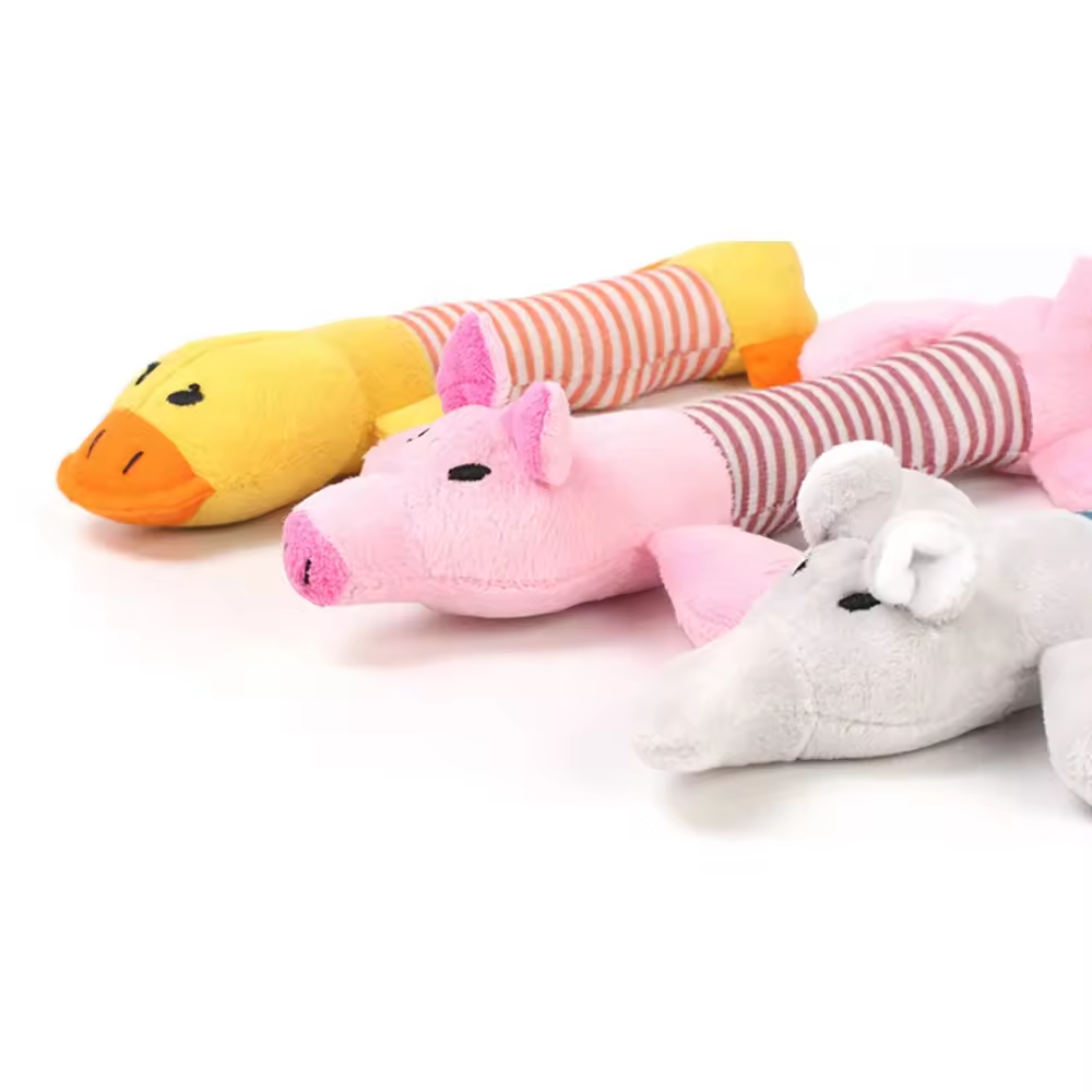 Durable Cute Animal Plush Stuffed Chewy Squeaky Interactive Pet Dog Toy